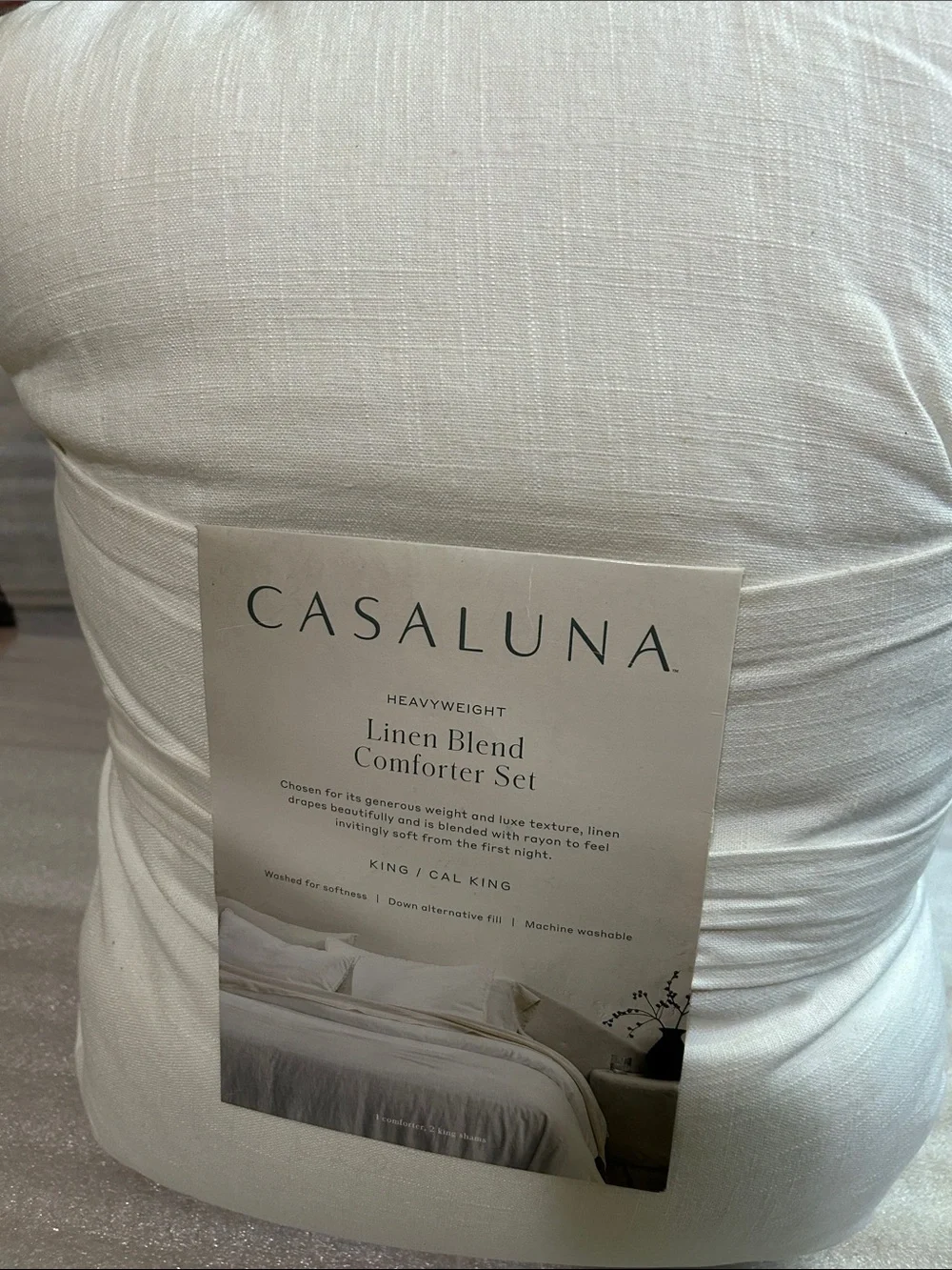 Casaluna King/ Cal King Heavyweight Linen Blend Comforter Set - White